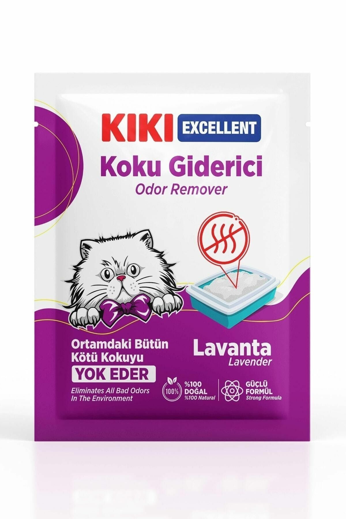 Kiki Excellent Kedi Kumu Koku Giderici - Kötü Kokuları Giderir - Doğal Koku Giderici - Lavanta Kokulu 25 Gr.