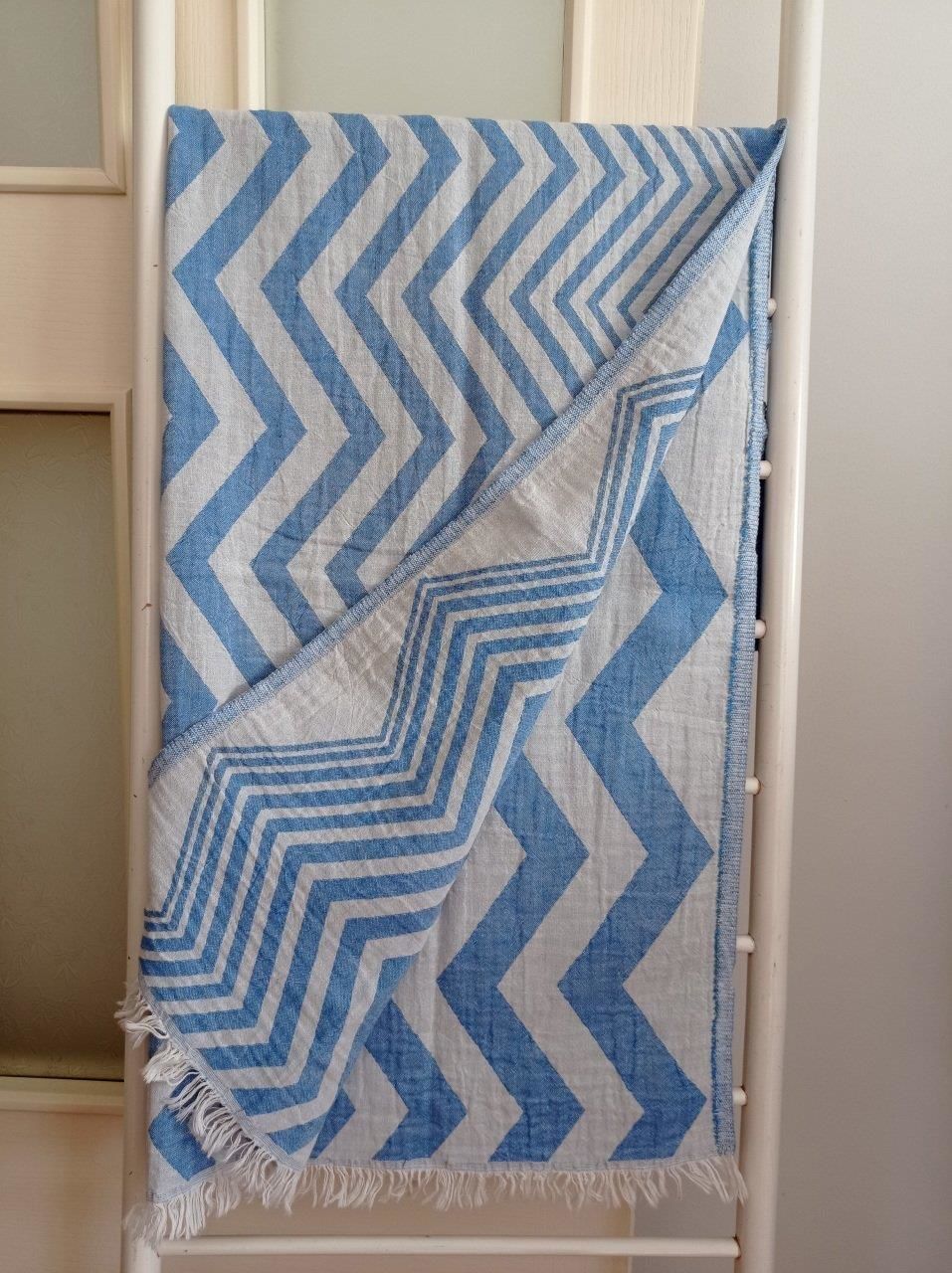 Peştemal, 100x180, Banyo Havlusu, Plaj Havlusu, Çift Katlı Çizgili Mavi