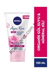 Nivea Aqua Rose 3ü1 arada Yüz Temizleme Peeling Maske,Organik Gül Suyu,Hyaluron,Mineral Kili 150ml