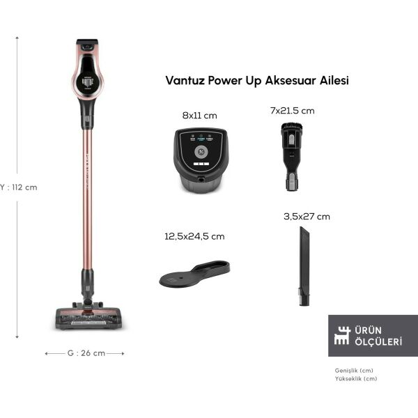 Karaca Vantuz Power Up 15 W Dikey Süpürge Rosegold