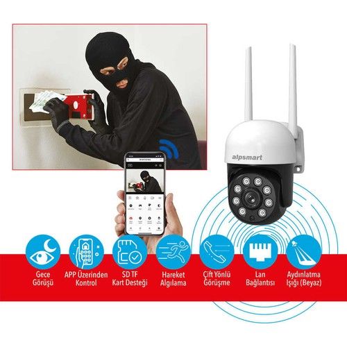 Alpsmart ATS690 128 GB 2MP 360º Wi-Fi Akıllı Dome Kamera Hareket Algılamalı