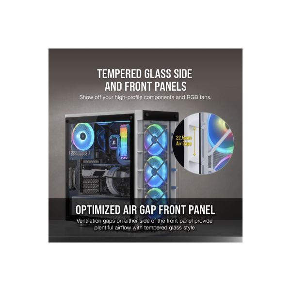 CORSAIR CC-9011189-WW ICUE 465X RGB TEMPERLI CAM YAN PANEL MID TOWER BILGISAYAR KASASI BEYAZ