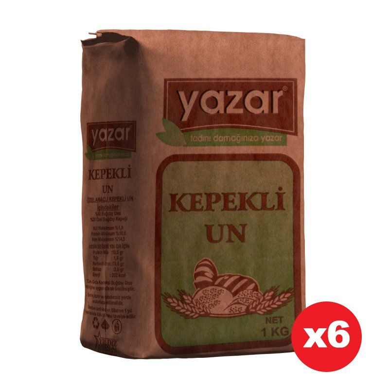 Yazar Taş Değirmende Öğütülmüş Tam Buğday Kepekli Un 1 Kg x 6 Paket