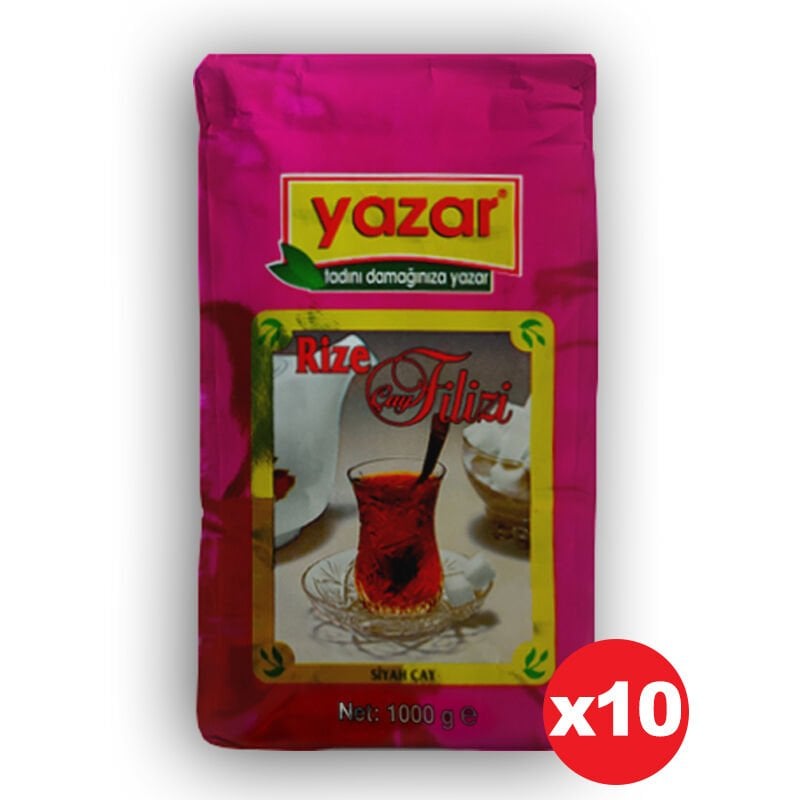 Yazar Rize Filizi Siyah Çay 1 Kg x 10 Paket - 4 Kg Tek Sargılı Kesme Küp Şeker Hediye!