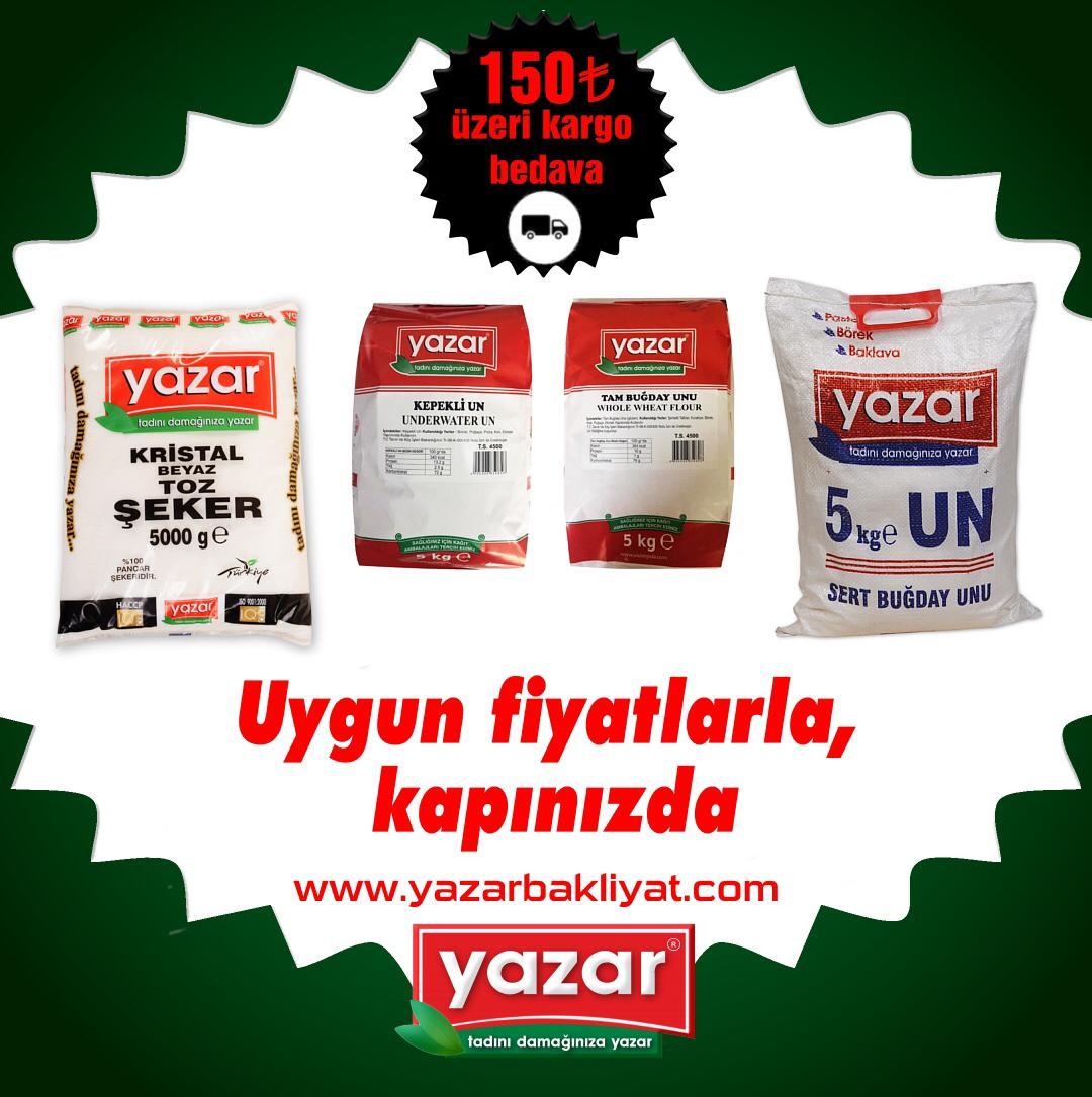 Yazar Kuru Gıda Seti 5KG Tam Buğday Un+5KG Kepekli Un+5KG Çok Amaçlı Un+5KG Toz Şeker=20Kg