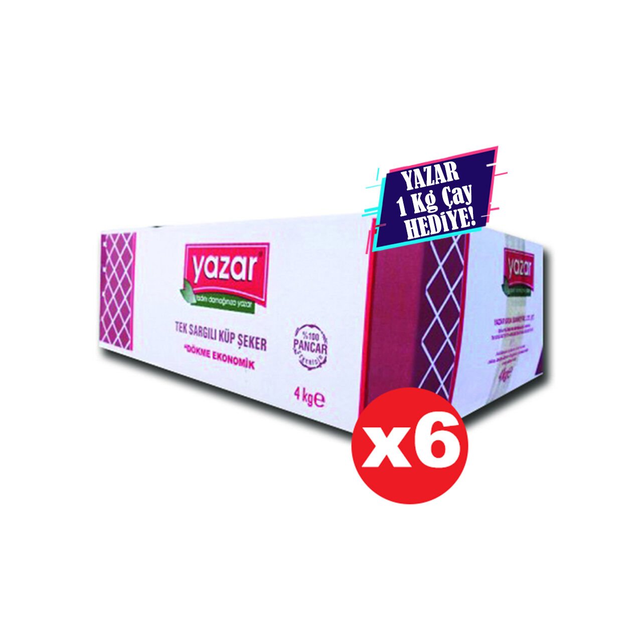 Yazar Tek Sargılı Kesme Küp Şeker 4 Kg x 6 Adet + 1 Kg Çay