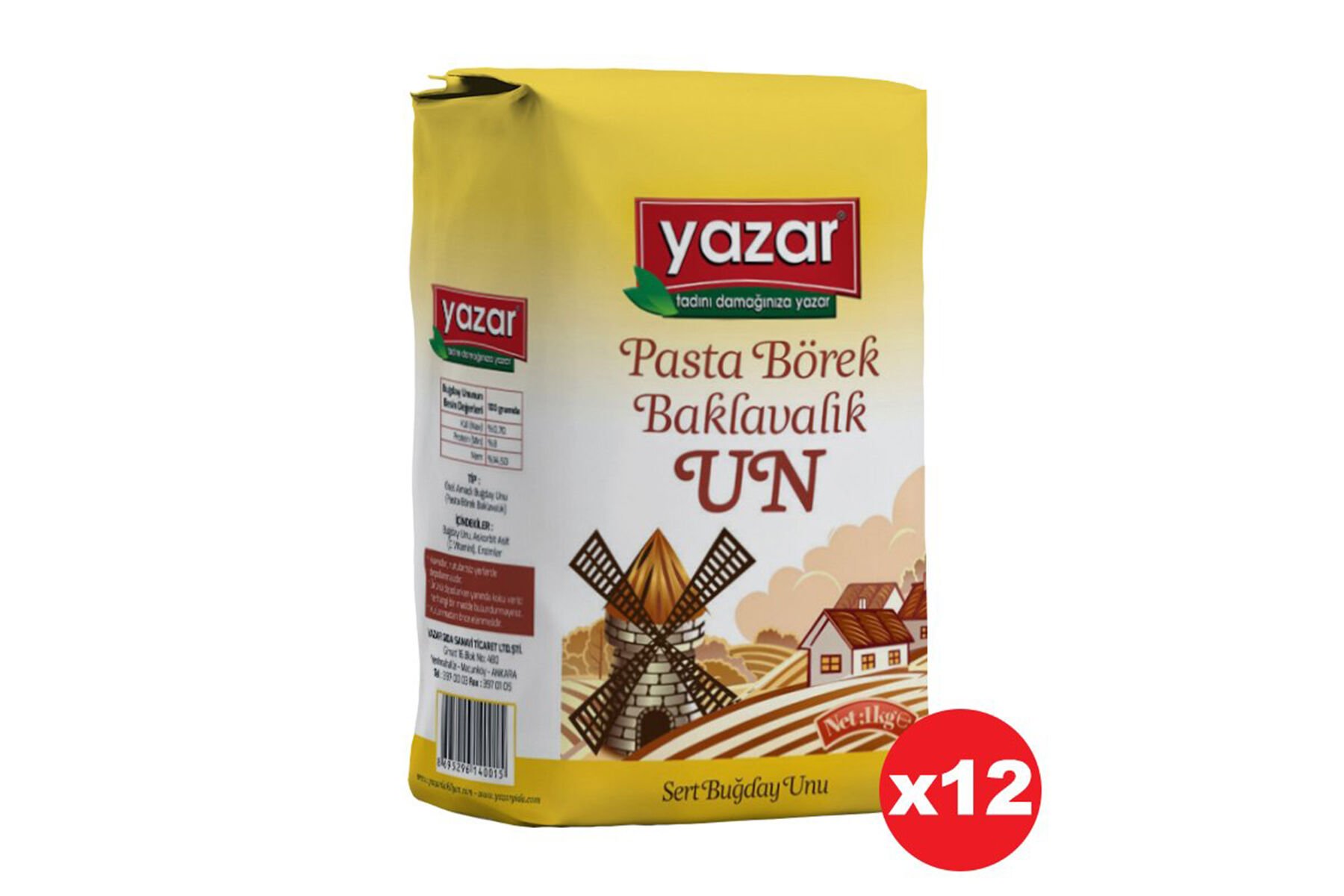 Yazar Pastalık Böreklik Baklavalık Çok Amaçlı Un 1 Kg x 12 Paket