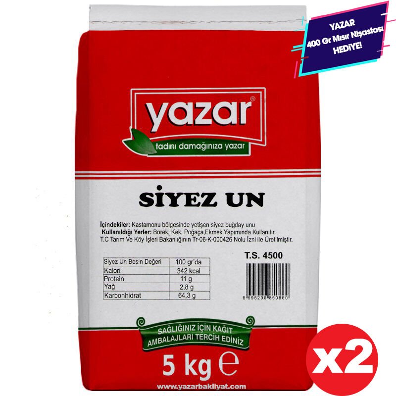 Yazar Taş Değirmende Öğütülmüş Siyez Unu 5 Kg x 2 Paket