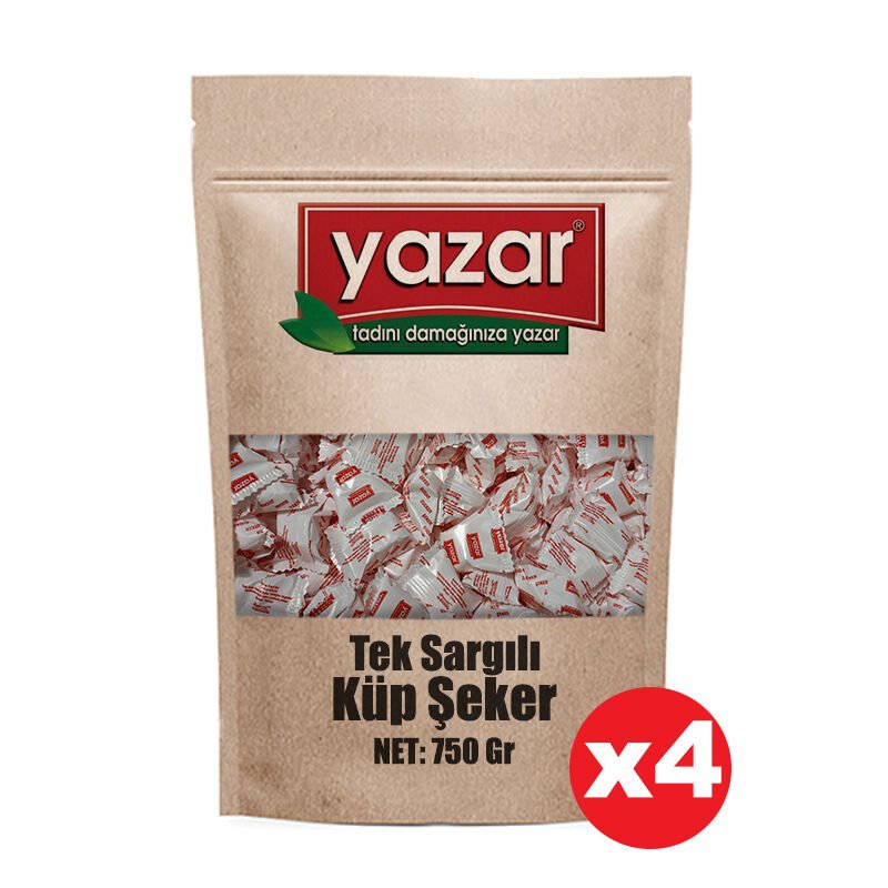 Yazar Tek Sargılı Küp Şeker 750 Gr x 4 Adet