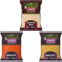 YAZAR 5KG OSMANCIK PİRİNÇ + 5KG KIRMIZI MERCİMEK + 5KG PİLAVLIK BULGUR