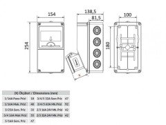 Kombinasyon ABS 155x255x138 IP44 Prizli ( 1/5x32A // 1/1x16A )