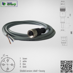 M12 4 Pin Straight Female Sensor Socket with 1mt Cable