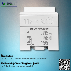 YM4T1T2T3 B + C + D Sınıf 4 Kutuplu 100 kA Parafudr