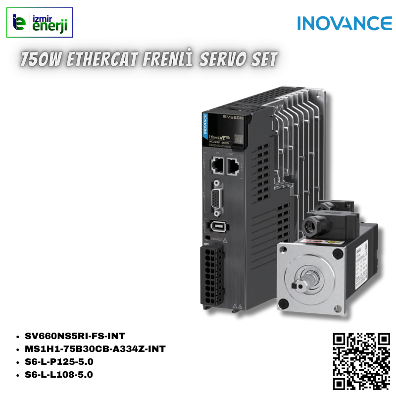 INOVANCE 750W EtherCAT 5mt Kablolu FRENLİ Servo Set