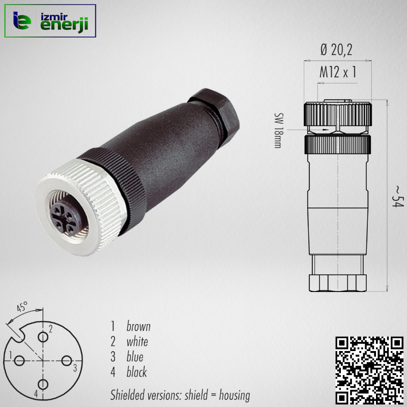 M12 5 Pin Straight Female Sensor Socket Ege zmir Enerji