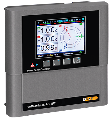 VARkombi-18-PC-TFT AG  Kompanzasyonu ve   Dengesiz Yüklü İşletmeler için SVC uyumlu Reaktif Güç Kontrol Rölesi