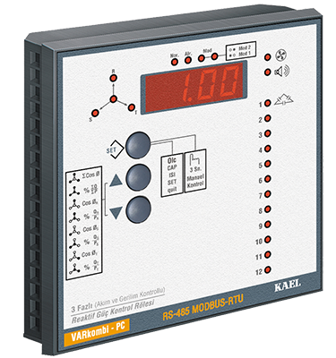 VARkombi-12-PC AG  Kompanzasyonu ve   Dengesiz Yüklü İşletmeler için SVC uyumlu Reaktif Güç Kontrol Rölesi