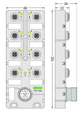 757-184 M12, 8 yollu, 4 kutuplu, M23 konnektörlü LED’ li