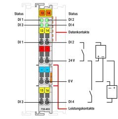 750-403 4 kanallı dijital giriş; 24 VDC; 0,2 ms; açık gri