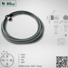 M12 4 Pin 90° Sensor Socket with 3mt Cable