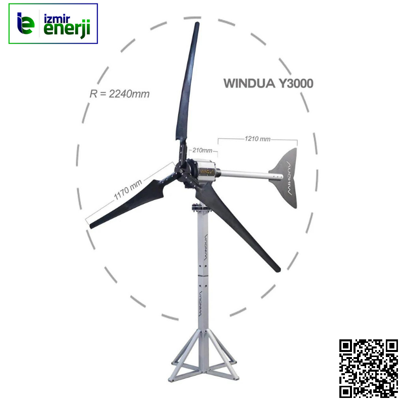 Y3000 (3 KW) Yatay Eksenli Rüzgar Türbini + Montaj Direği