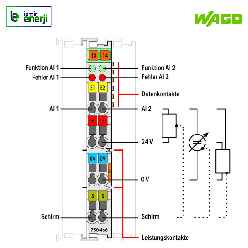 750-466 2 kanallı analog giriş; 4 … 20 mA; Tek uçlu