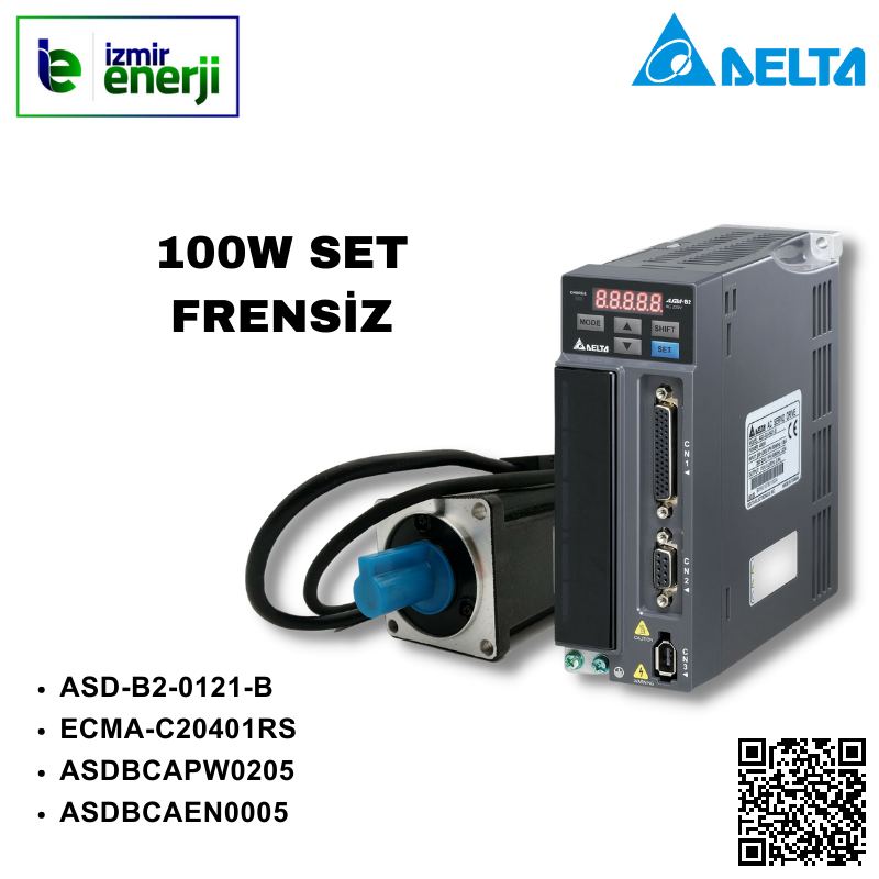 ASDA-B2 Serisi 1 Faz 220V AC 100W Servo Sürücü FRENSİZ SET ( ASD-B2-0121-B + ECMA-C20401RS + ASDBCAPW0205 + ASDBCAEN0005 )