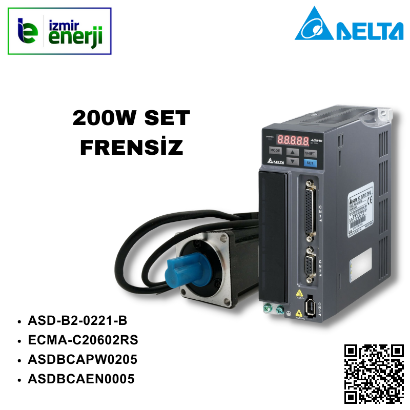 ASDA-B2 Series 1 Phase 220V AC 200W Servo Driver SET WITHOUT BRAKE ( ASD-B2-0221-B + ECMA-C20602RS + ASDBCAPW0205 + ASDBCAEN0005 )