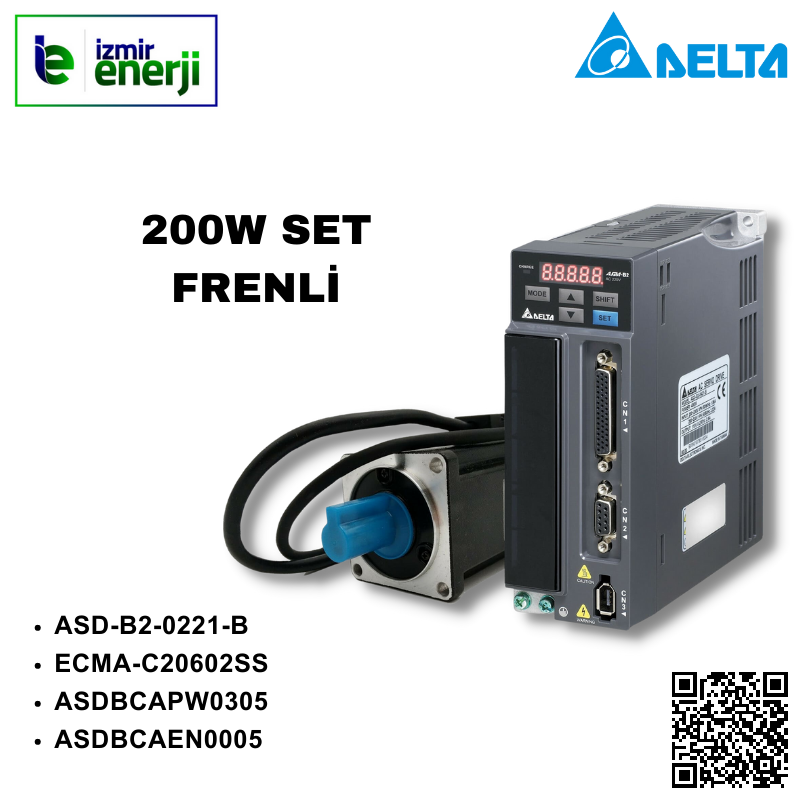 ASDA-B2 Serisi 1 Faz 220V AC 200W Servo Sürücü FRENLİ SET ( ASD-B2-0221-B + ECMA-C20602SS + ASDBCAPW0305 + ASDBCAEN0005 )