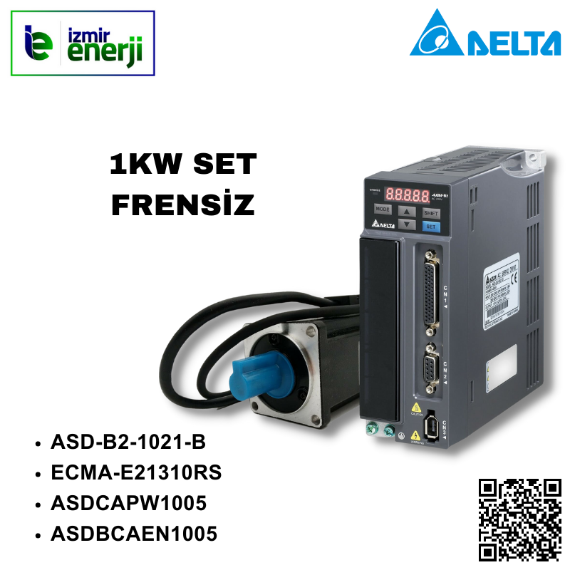 ASDA-B2 Serisi 1 Faz 220V AC 1KW Servo Sürücü FRENSİZ SET ( ASD-B2-1021-B + ECMA-E21310RS + ASD-CAPW1005 + ASDBCAEN1005 )