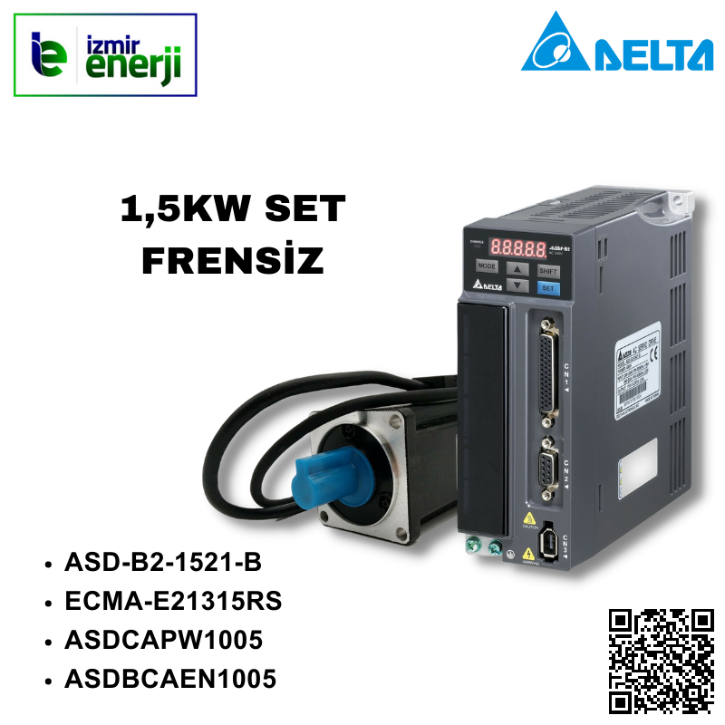 ASDA-B2 Serisi 1 Faz 220V AC 1,5KW Servo Sürücü FRENSİZ SET ( ASD-B2-1521-B + ECMA-E21315RS + ASD-CAPW1005 + ASDBCAEN1005 )