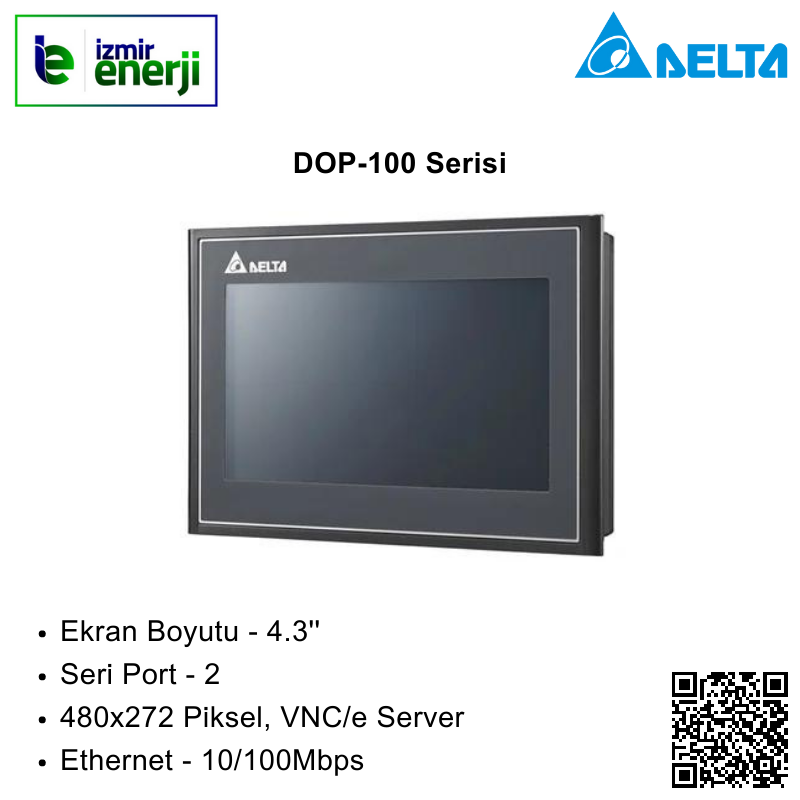 DOP-103WQ 4.3'' 2 Port 480x272 Piksel, VNC/e Server 10/100Mbps HMI Ekran