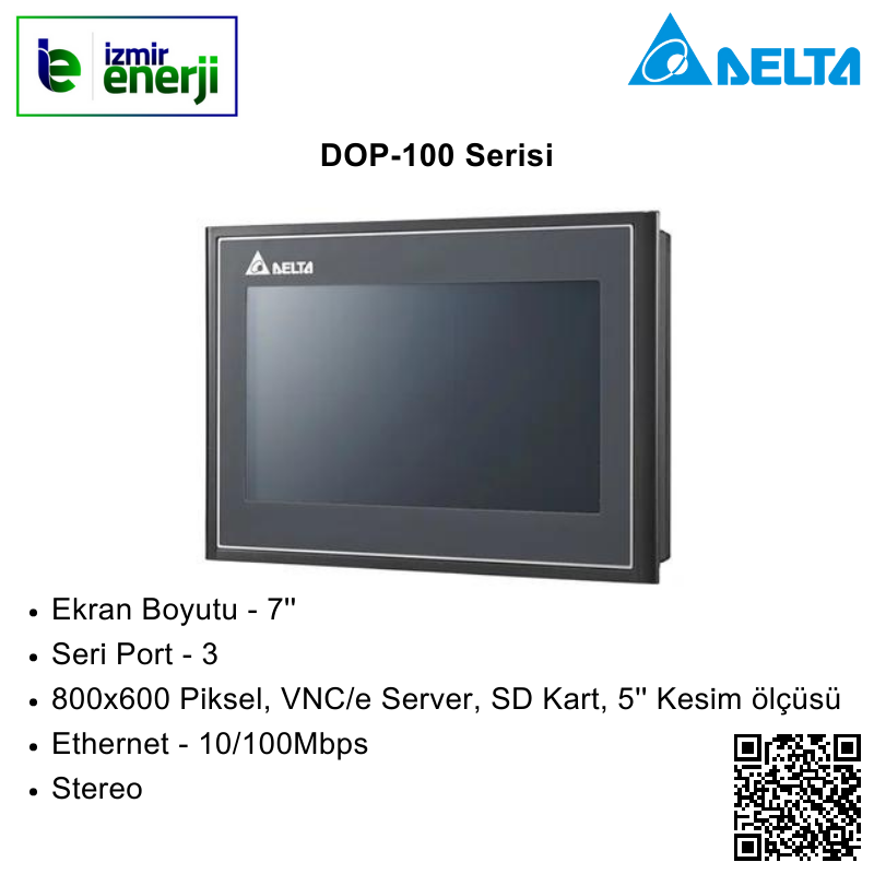 DOP-107EG 7'' 3 Port 800x600 Piksel, VNC/e Server, SD kart, 5'' Kesim Ölçüsü Stereo 10/100Mbps HMI Ekran