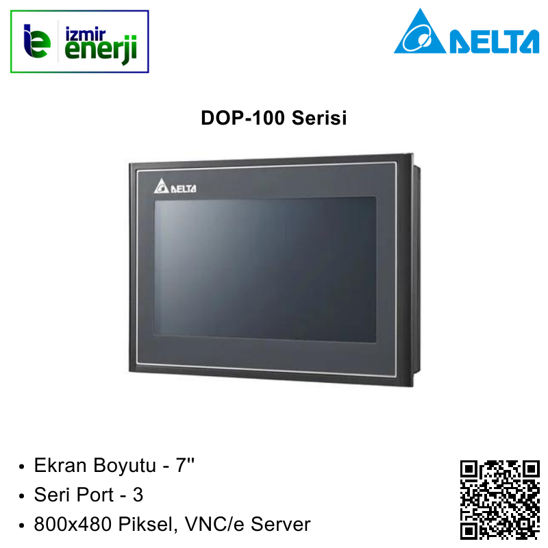 DOP-107EV 7'' 3 Port 800x480 Piksel, VNC/e Server, 10/100Mbps HMI Ekran