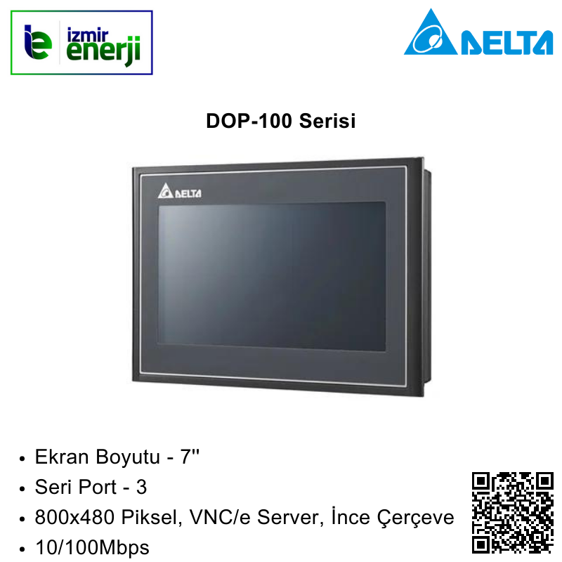 DOP-107WV 7'' 3 Port 800x480 Piksel, VNC/e Server, İnce Çerçeve 10/100Mbps HMI Ekran