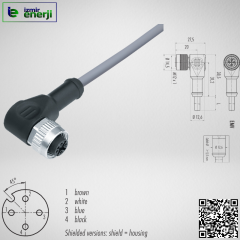 M12 4 Pin 90° 10mt Wired Sensor Socket