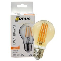 5944 ORBUS ORB-F6W Fılament Bulb A60 E27 6W 600 Lümen Amber Sarı Işık Led Ampül