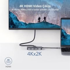UGREEN 50771 CM212 6 in 1 USB C to 1GB/s Ethernet, 4K HDMI, USB 3.0 Hub Çoklayıcı 100W Hızlı PD Şarj