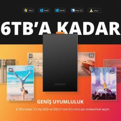 UGREEN 60353 CM237 2.5¨ USB 3.0 to SATA Hard Disk Kutusu 5GB/s Veri Aktarımı Darbe Önleyici Tasarım
