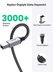 UGREEN 80802 US369 USB-A to USB-B 2.0 Örgülü Yazıcı Kablosu 1.5metre