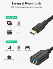 UGREEN 30701 USB-C to USB 3.0 OTG Dönüştürücü Adaptör 5GB/s Hızlı Veri Aktarımı 0.15metre Siyah