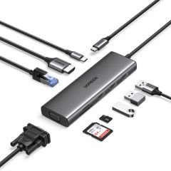 UGREEN 15600 Type-C to 3*USB 3.0 4K/30Hz HDMI VGA Gigabit Ethernet SD TF Kart Okuyucu Çoklayıcı Hub Adaptör