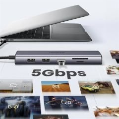 UGREEN 15600 Type-C to 3*USB 3.0 4K/30Hz HDMI VGA Gigabit Ethernet SD TF Kart Okuyucu Çoklayıcı Hub Adaptör