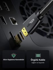 UGREEN 40412 HDMI Kablo 4K 18GB/s HDMI 2.0 Örgülü Görüntü ve Ses Aktarma Kablosu Siyah 5metre