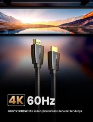 UGREEN 40412 HDMI Kablo 4K 18GB/s HDMI 2.0 Örgülü Görüntü ve Ses Aktarma Kablosu Siyah 5metre