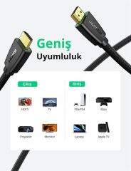 UGREEN 40412 HDMI Kablo 4K 18GB/s HDMI 2.0 Örgülü Görüntü ve Ses Aktarma Kablosu Siyah 5metre