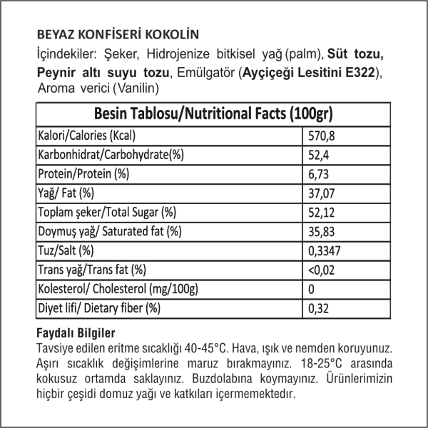 Cocomeks Konfiseri Çikolata Beyaz 1 KG