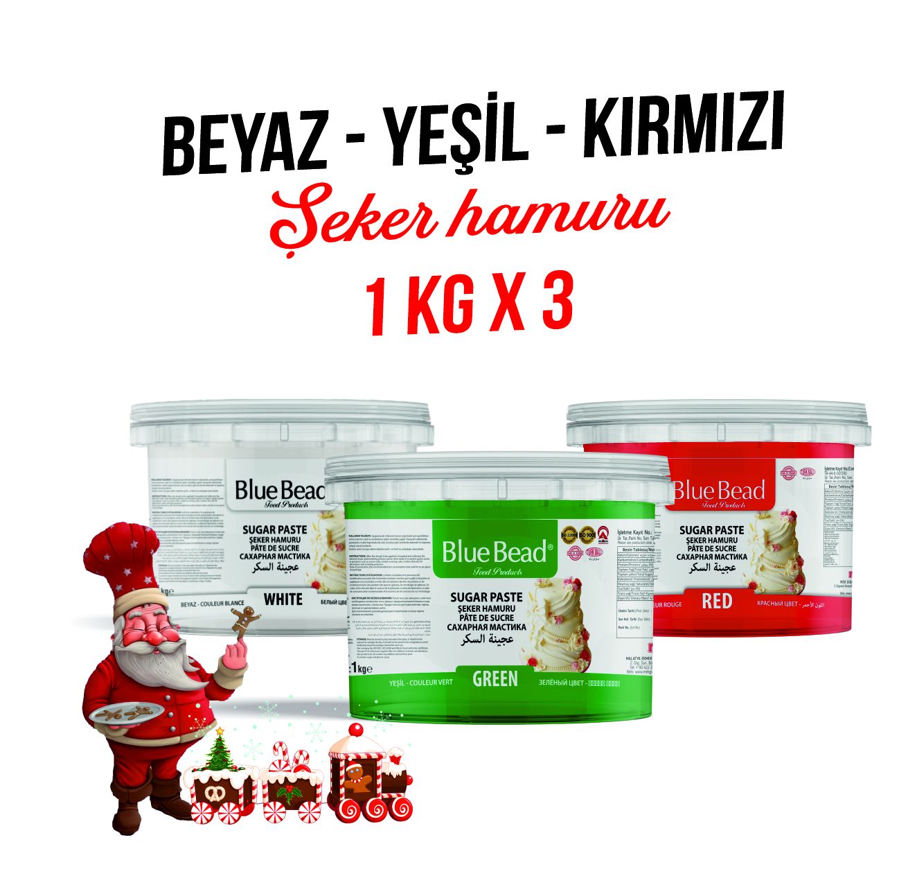 Yılbaşı Özel Kurabiye Yapım Seti - Yeşil-Kırmızı-Beyaz Şeker Hamuru 1KGx3=3KG