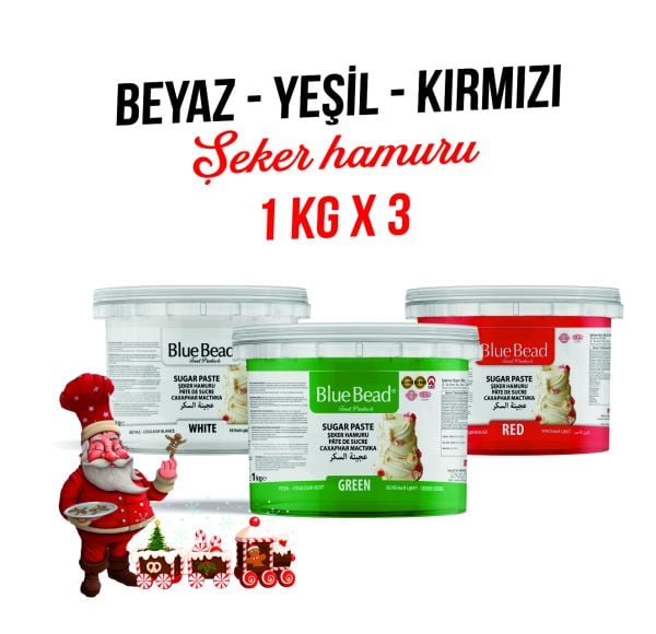 Yılbaşı Özel Kurabiye Yapım Seti - Yeşil-Kırmızı-Beyaz Şeker Hamuru 1KGx3=3KG