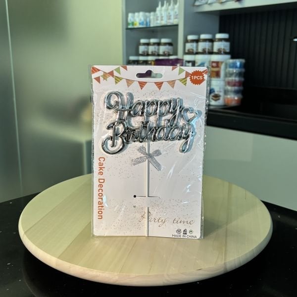 Happy Birthday Gümüş Pasta Süsü